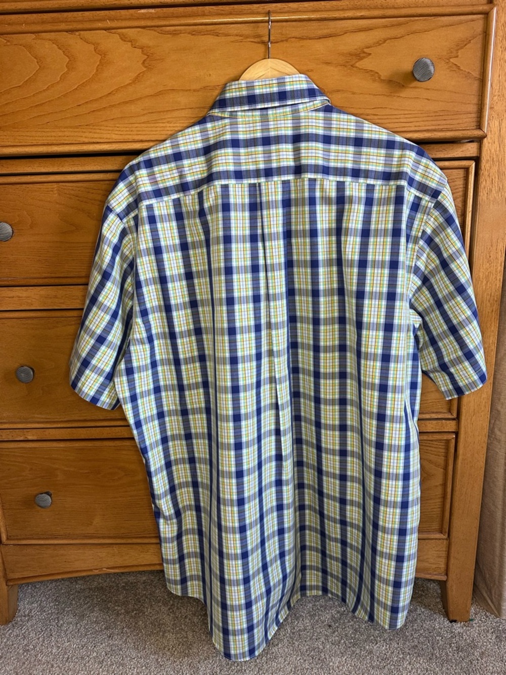 Brooks Brothers Blue Yellow Plaid Short-Sleeve Original Polo 100% Cotton Mens L - Picture 2 of 6